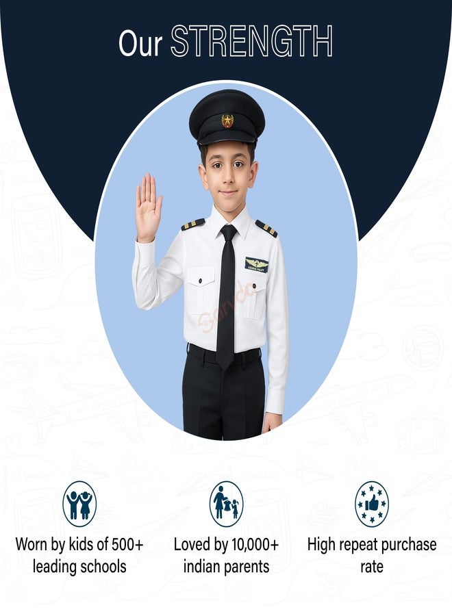 Sarvda Kids Pilot Costume for Boys and Girls- Includes Shirt, Trousers, Tie, and Cap | Fancy Dress Outfit for School Events, Independence Day, Republic Day & Role Play - Image 4
